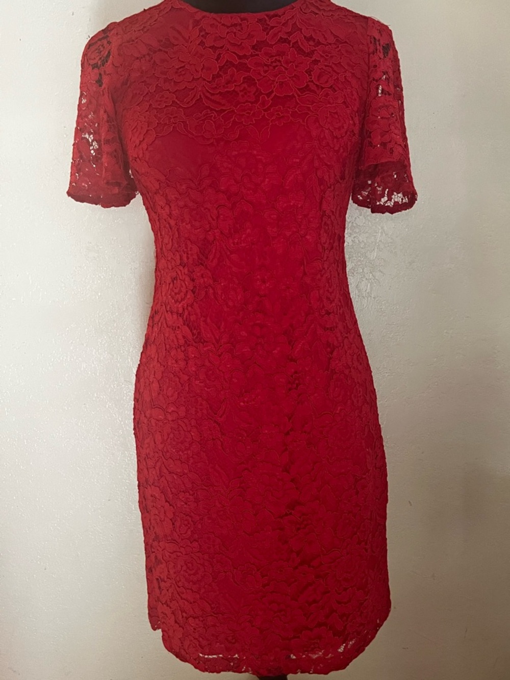 DKNY Red Floral Lace Short Sleeve dress